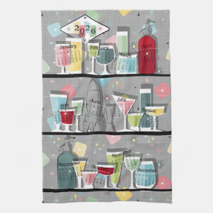 Linge De Cuisine Atomic Retro Cocktails 2026 Calendrier