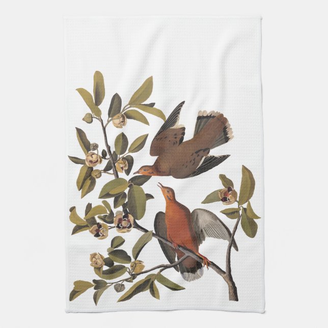 Linge De Cuisine Audubon Zenaida Dove avec fleurs (Vertical)
