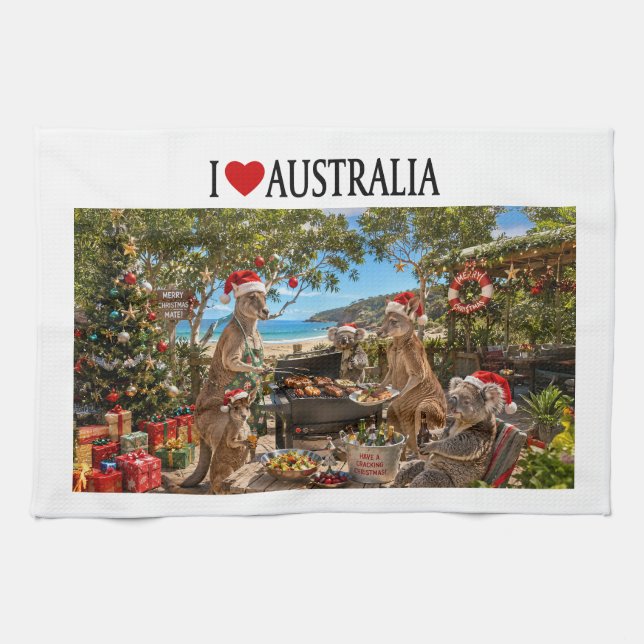 Linge De Cuisine Aussie Noël Kangourou Koala Plage BBQ  (Horizontal)