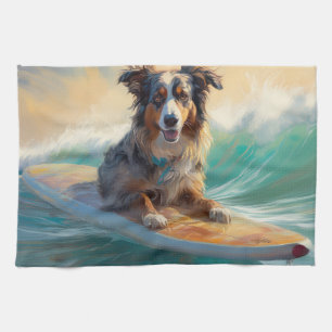 Linge De Cuisine Australian Shepherd Beach Surfing Peinture