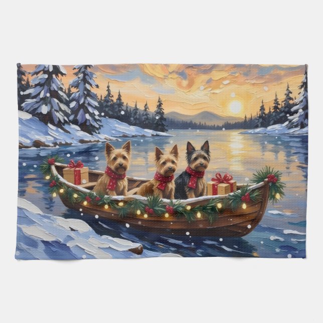 Linge De Cuisine Australian Terrier Christmas Boat Holiday (Horizontal)