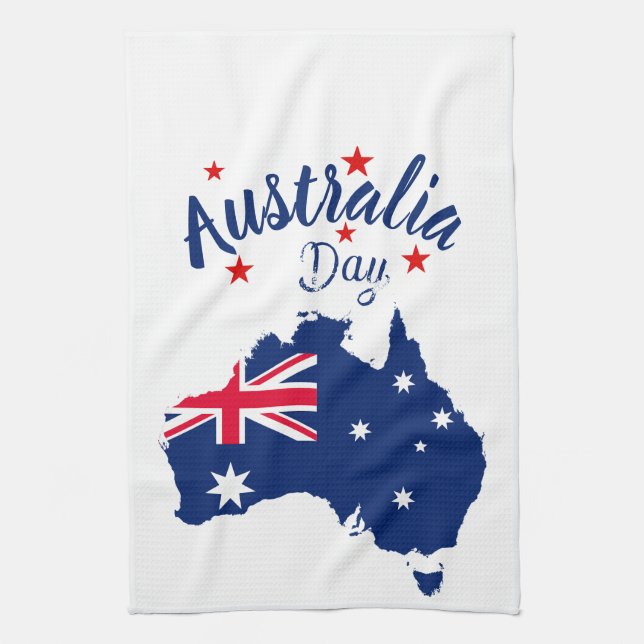 Linge De Cuisine Australie Jour Rouge Bleu et Blanc (Vertical)