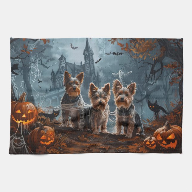 Linge De Cuisine Australien Terrier Halloween nuit chien délice (Horizontal)
