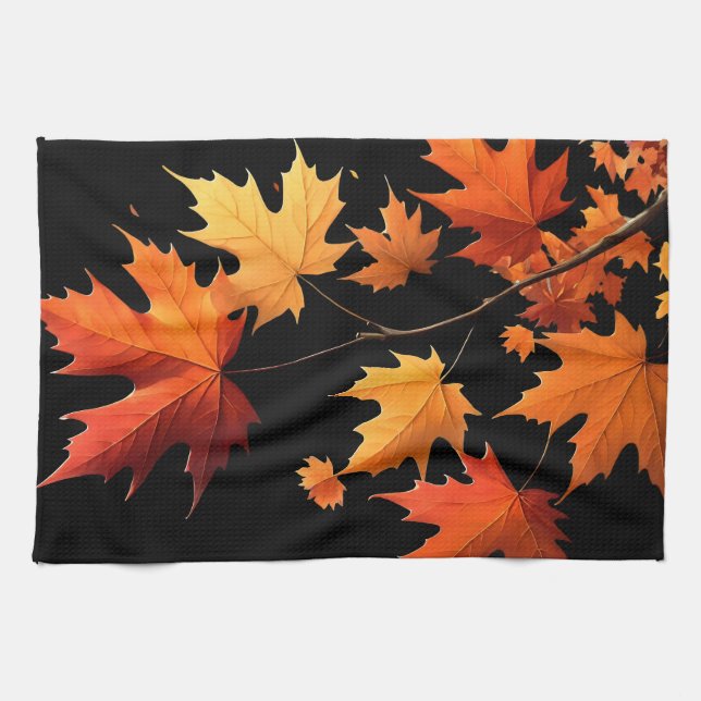Linge De Cuisine Authumn leaves Kitchen towel black (Horizontal)