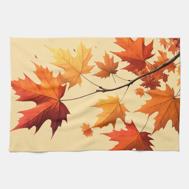 Linge De Cuisine Authumn leaves Kitchen towel light yellow (Horizontal)