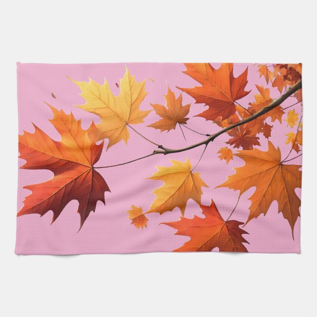 Linge De Cuisine Authumn leaves Kitchen Towels pink (Horizontal)