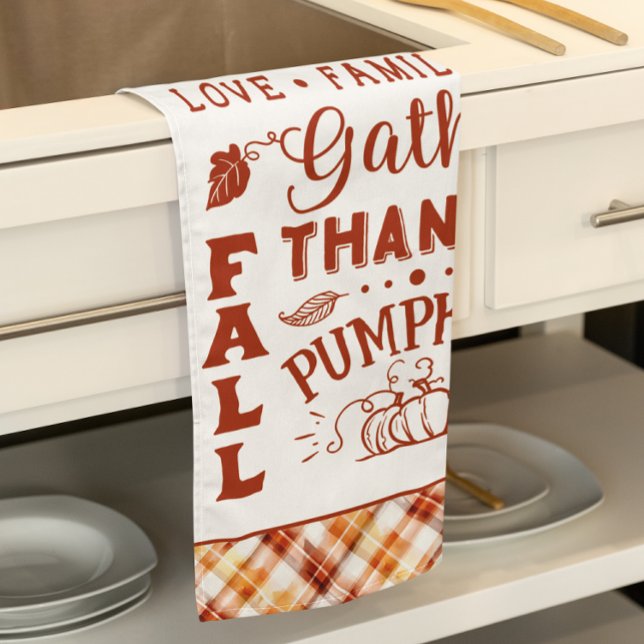 Linge De Cuisine Automne Aquarelle d'automne Orange Plaid Collage (Fall Autumn Watercolor Orange Plaid Collage Kitchen Towel)