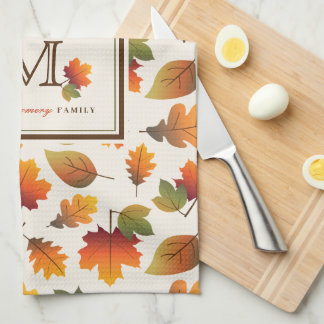 Linge De Cuisine Automne/Automne Feuilles Famille Monogramme Action