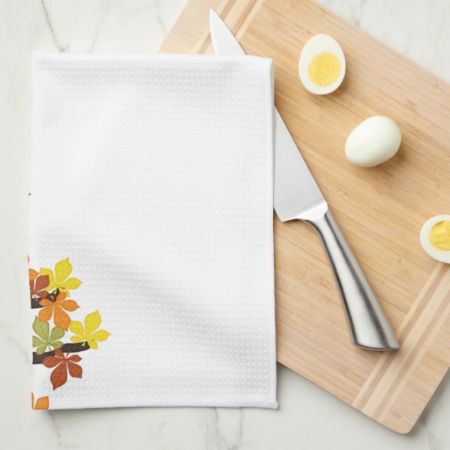 Linge De Cuisine Automne, Chouette automnale avec Fleurs de soleil (Quart Plié)