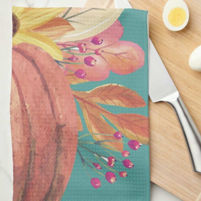 Linge De Cuisine Automne citrouille terre cuite orangée turquoise (Créateur téléchargé)