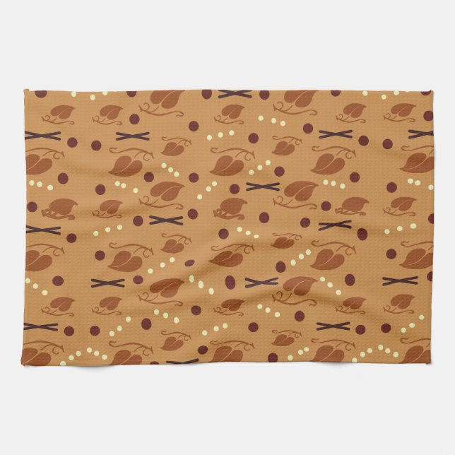 Linge De Cuisine Automne Feuilles Motif Brûlé Orange (Horizontal)