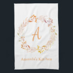 Linge De Cuisine Automne Floral Aquarelle Boho Nom personnalisé<br><div class="desc">Serviette de cuisine avec jolie couronne florale aquarelle peinte à la main dans de jolies couleurs automnales,  personnalisée avec votre nom et initiale.</div>