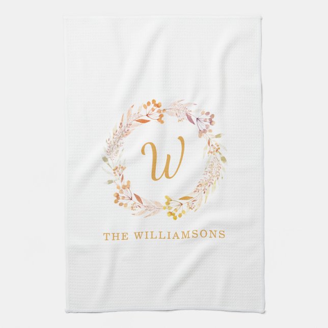 Linge De Cuisine Automne Floral Aquarelle Rustique Nom personnalisé (Vertical)