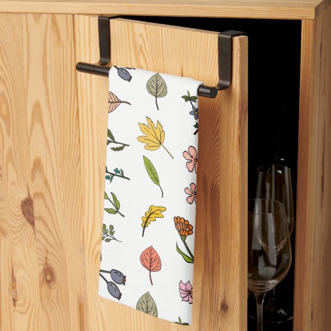 Linge De Cuisine automne rose rouge et jaune fleurs et feuilles (Pliage en tiers)