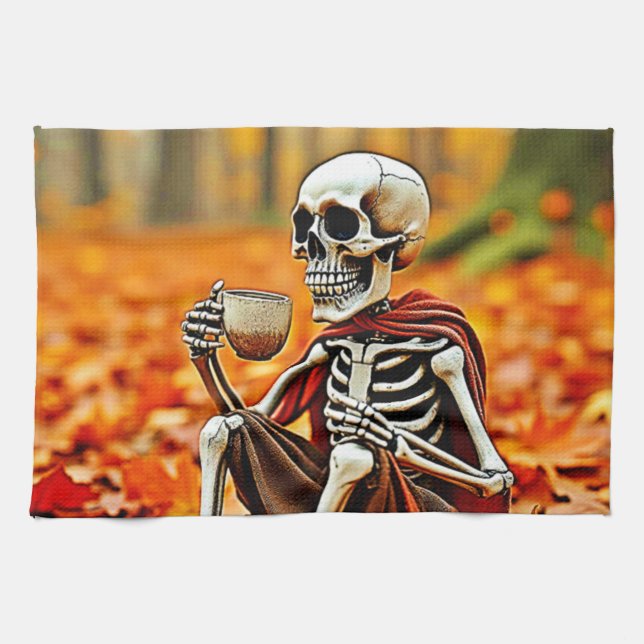 Linge De Cuisine Automne Skeleton Café Break Design (Horizontal)