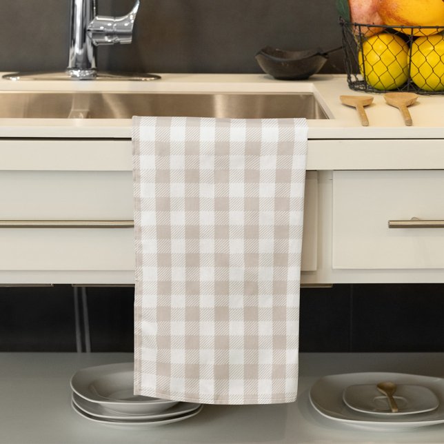 Linge De Cuisine Automne Tan Buffalo Check Motif (Simple tab buffalo check pattern kitchen towel)