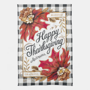 Linge De Cuisine Automne Thanksgiving Feuilles d'érable En vichy pe