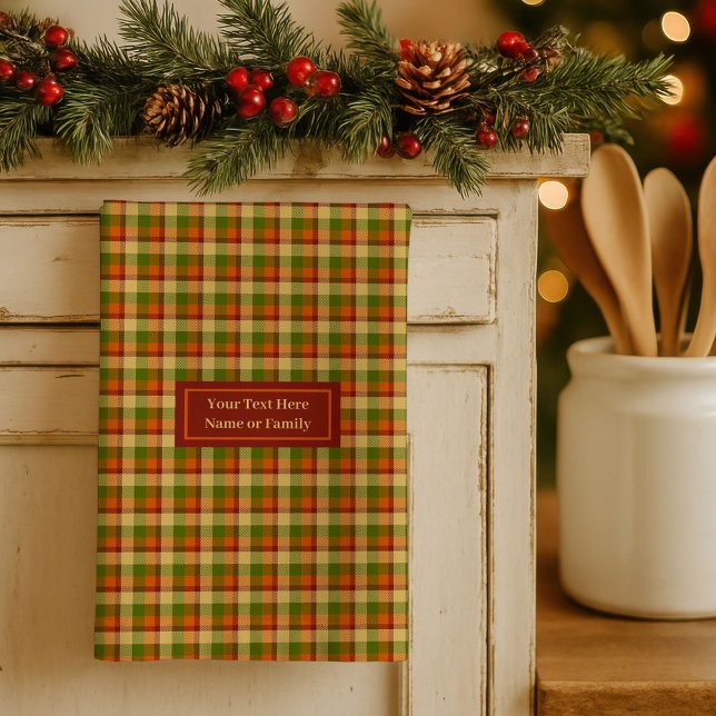 Linge De Cuisine Autumn Plaid Dish Towel Custom Name Thanksgiving (Autumn Plaid Dish Towel Custom Name Thanksgiving Style)