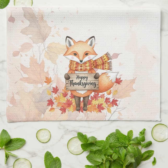 Linge De Cuisine Autumn Whimsy – Thanksgiving Fox with Fall Leaves  (Plié)