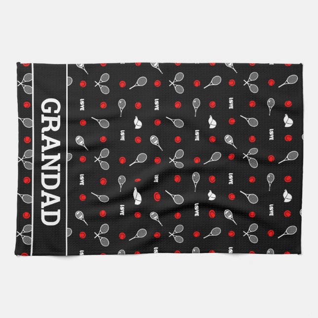 Linge De Cuisine Avec son nom 🎾 tennis noir et blanc 🎾 (Horizontal)
