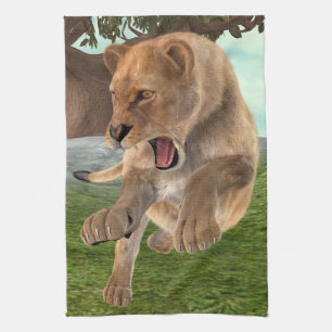 Linge De Cuisine Aventure artistique de lionne féroce dans la jungl