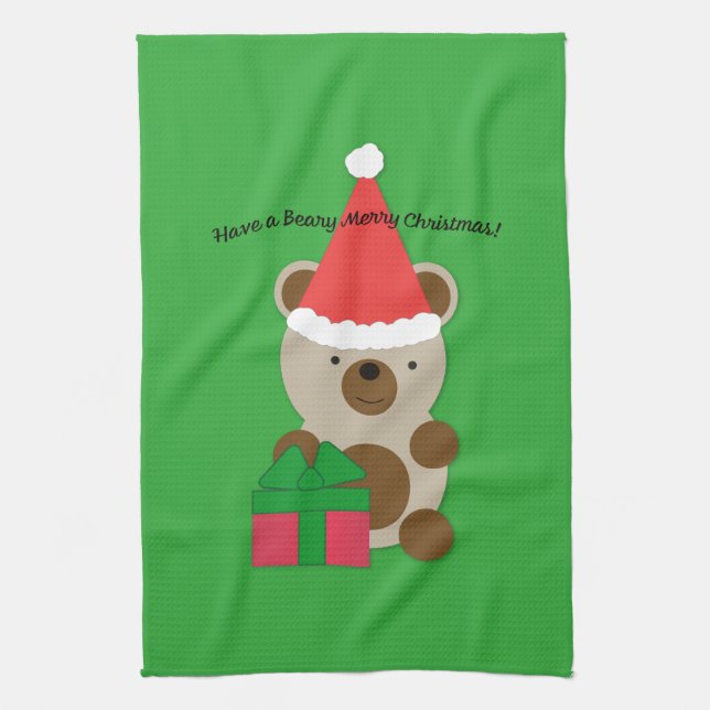 Linge De Cuisine Ayez une bière Joyeux Ours de Noël (Vertical)