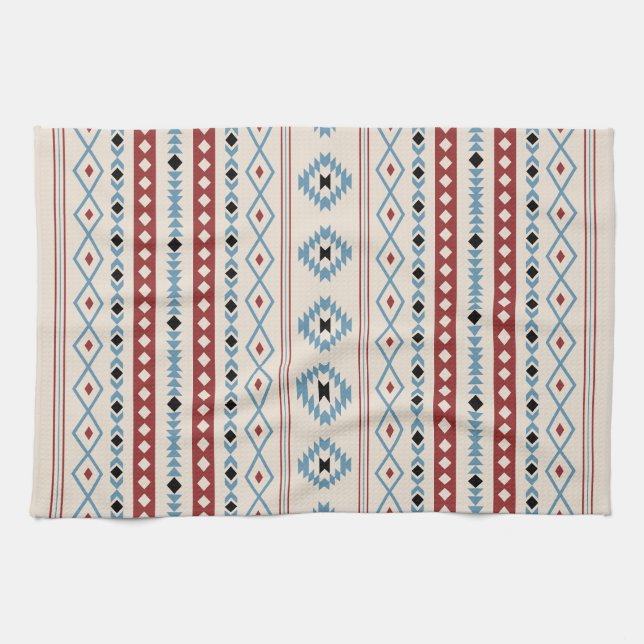 Linge De Cuisine Aztec Blue Red Black Cream Mixte Motifs Motif (Horizontal)