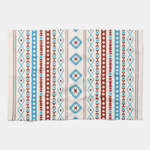 Linge De Cuisine Aztec Blues Crème Rouge Motifs Mixtes Motif