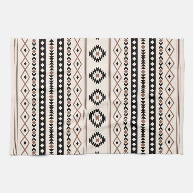 Linge De Cuisine Aztec Brown Crème Noire Motifs Mixtes V Motif (Horizontal)