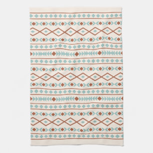 Linge De Cuisine Aztec Formes Motif rouille crème Turquoise