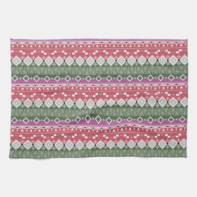 Linge De Cuisine Aztec pattern, stripes. (Horizontal)