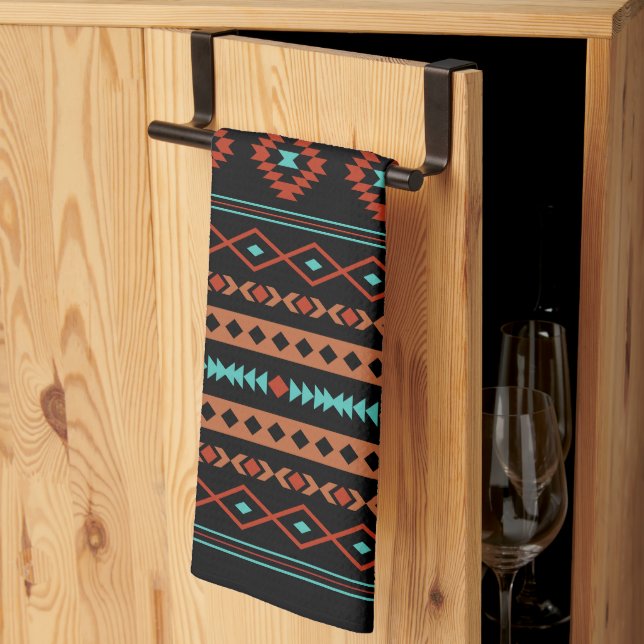 Linge De Cuisine Aztec Rusts Turquoise Noir Motifs mélangés Motif (Pliage en tiers)