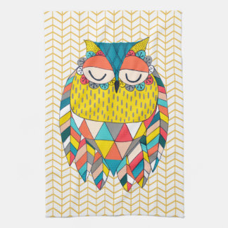 Linge De Cuisine Aztec Tribal Moderne Chouette Illustration Serviet