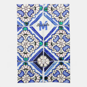Linge De Cuisine Azulejo Motif espagnol Carreaux marine Monogramme 