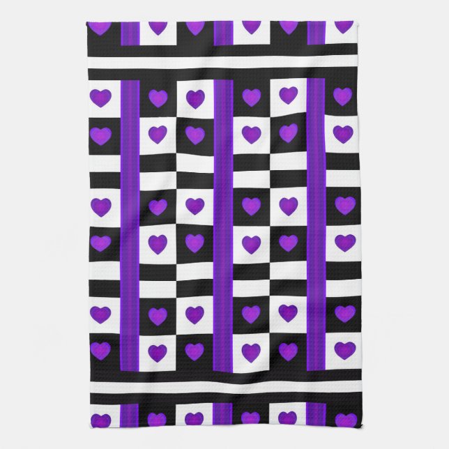 Linge De Cuisine B&W Purple Hearts Beating (Vertical)