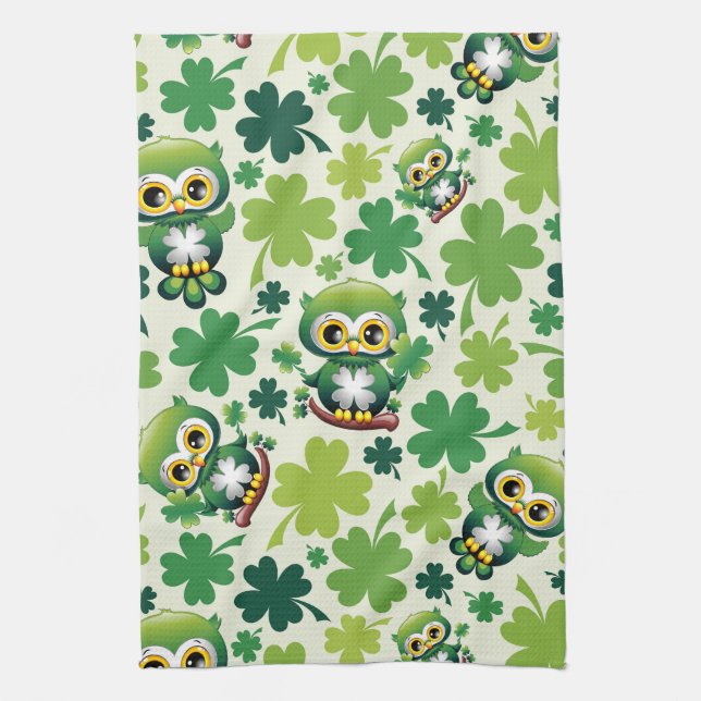 Linge De Cuisine Baby Owl Cute St Patrick Cartoon (Vertical)