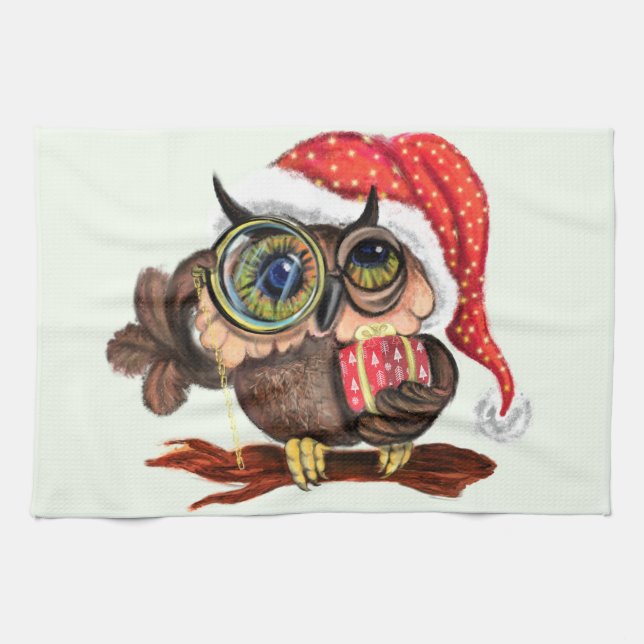 Linge De Cuisine Baby Owl In Christmas Casquette et cadeau serviett (Horizontal)