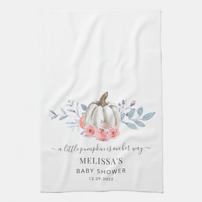 Linge De Cuisine Baby Shower Fille aux Fleurs Roses et Citrouille (Vertical)