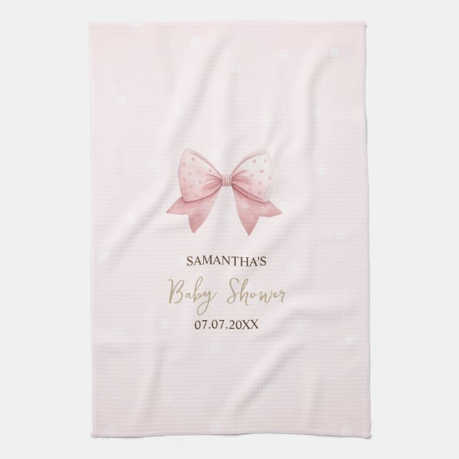 Linge De Cuisine Baby Shower Points de Roseau à l'aquarelle Rose (Vertical)