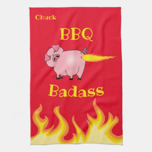 Linge De Cuisine Badass barbecue BBQ Bouton de cochon flamboyant