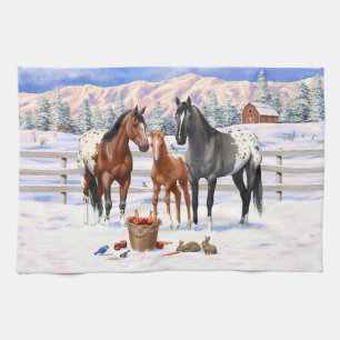 Linge De Cuisine Baie Châtaignes Grulla Appaloosa Chevaux En Neige