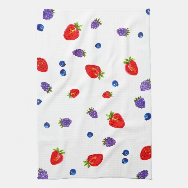 Linge De Cuisine Baies d'été lumineuses aquarelle (Vertical)