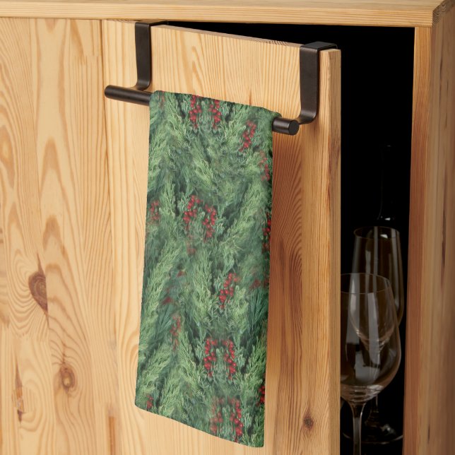 Linge De Cuisine Baies Rouges sur l'Arbre de Noël (Pliage en tiers)