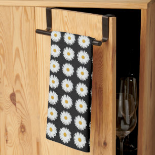 Linge De Cuisine Baise blanche sur motif floral noir