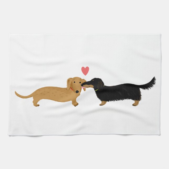 Linge De Cuisine Baiser de teckel avec cœur (Horizontal)