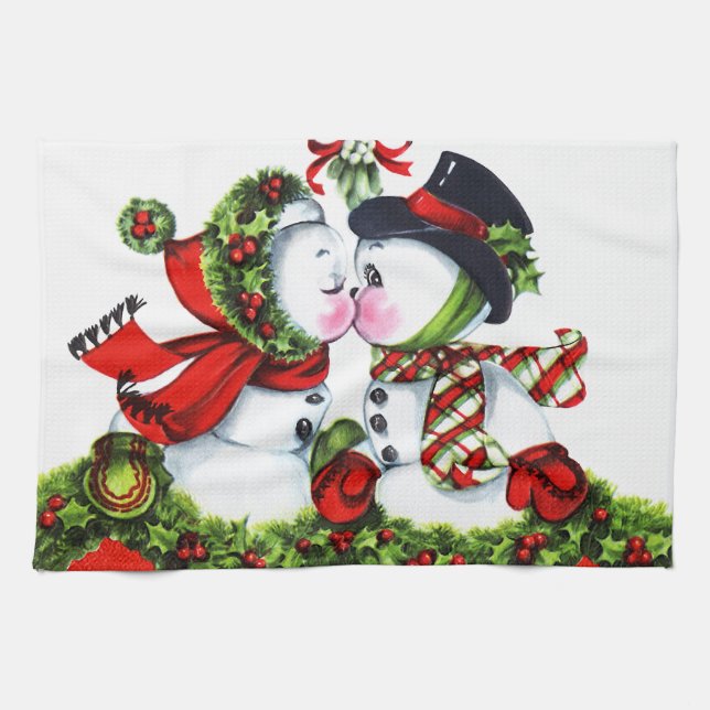 Linge De Cuisine Baisers des couples de bonhomme de neige (Horizontal)