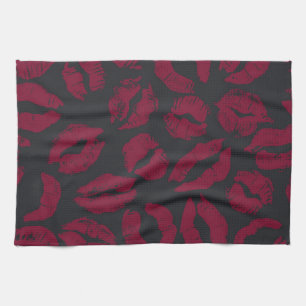 Linge De Cuisine Baisers en bâton à lèvres : empreintes rouges fonc