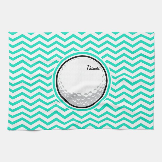 Linge De Cuisine Bal de golf; Aqua Green Chevron (Horizontal)