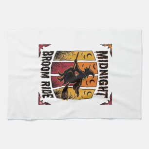 Linge De Cuisine Balai de minuit Vintage Sorcière Halloween Graphiq