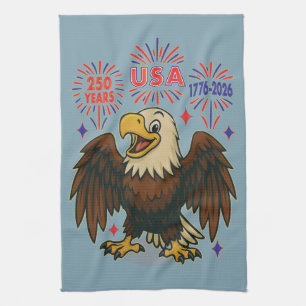 Linge De Cuisine Bald Eagle avec Fireworks - USA 250 ans 1776-2026